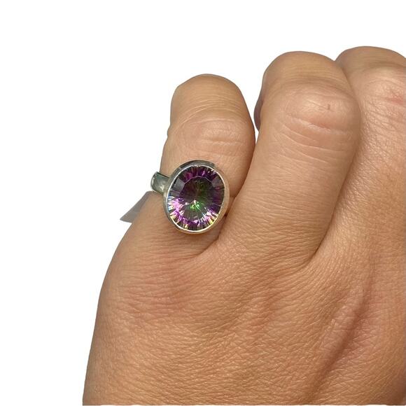 Mystic Topaz Ring Solid Sterling Silver 925 Purple Iridescent Size 5 Oval - Picture 2 of 5